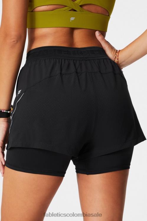 co Fabletics mujer carrera perforada 5\" corta negro/plata reflectante 6ZJ06598