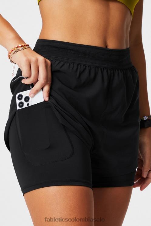 co Fabletics mujer carrera perforada 5\" corta negro/plata reflectante 6ZJ06598