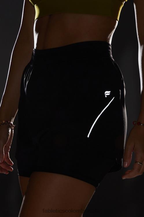 co Fabletics mujer carrera perforada 5\" corta negro/plata reflectante 6ZJ06598