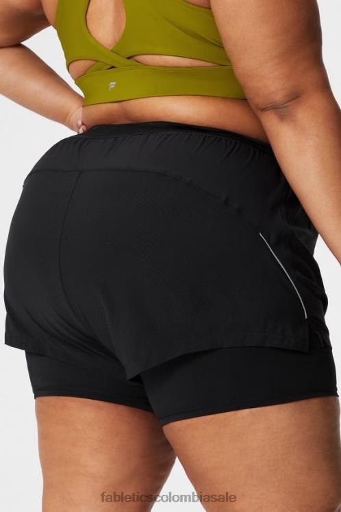 co Fabletics mujer carrera perforada 5\" corta negro/plata reflectante 6ZJ06599