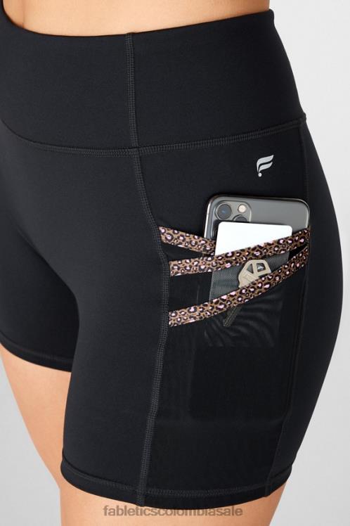 co Fabletics mujer trinity motion365 pantalones cortos de 5\'\' de tiro medio negro/microleopardo 6ZJ06370
