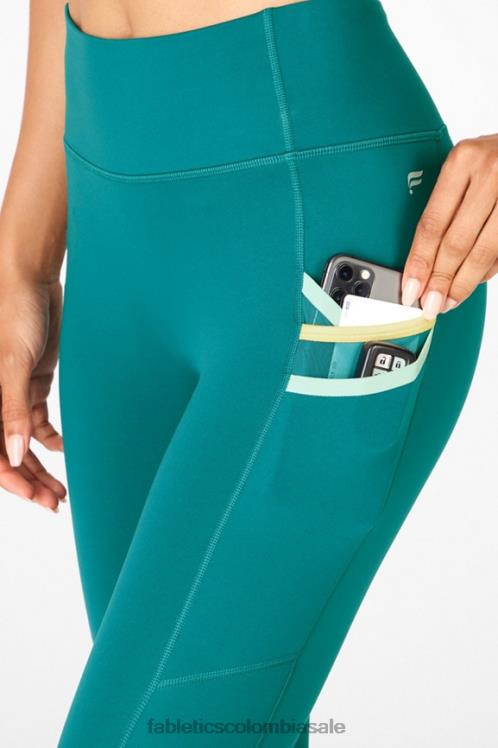 co Fabletics mujer bolsillo de talle alto trinity 7/8 poco profundo/verde azulado polvoriento/oro 6ZJ061304