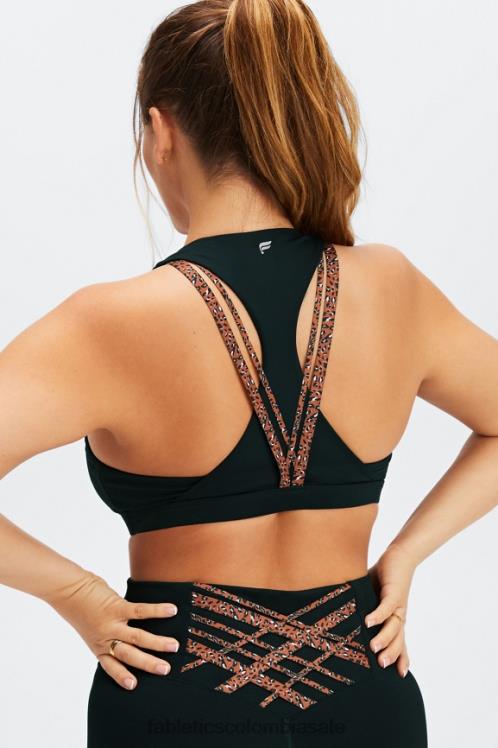 co Fabletics mujer Sujetador deportivo boost impacto medio 122 leo ondulado negro/ocre quemado 6ZJ061794