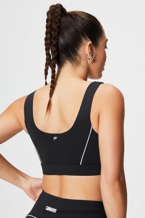 co Fabletics mujer sujetador deportivo con ribete de impacto medio negro/blanco clásico 6ZJ061844