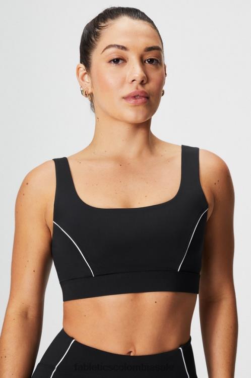 co Fabletics mujer sujetador deportivo con ribete de impacto medio negro/blanco clásico 6ZJ061844