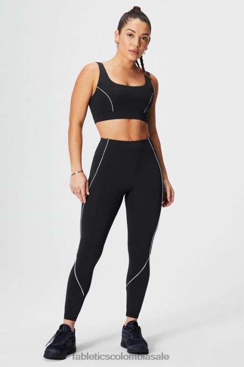 co Fabletics mujer sujetador deportivo con ribete de impacto medio negro/blanco clásico 6ZJ061844