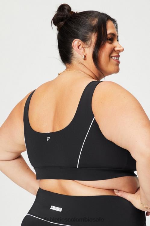 co Fabletics mujer sujetador deportivo con ribete de impacto medio negro/blanco clásico 6ZJ061845