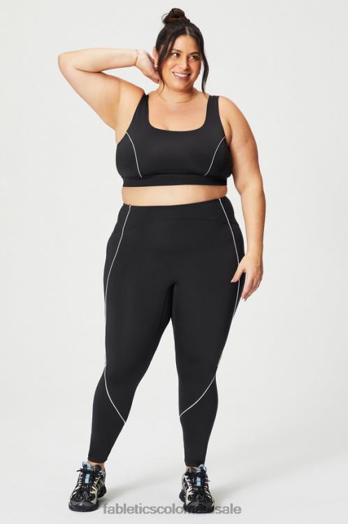 co Fabletics mujer sujetador deportivo con ribete de impacto medio negro/blanco clásico 6ZJ061845