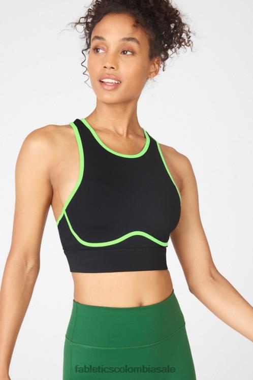 co Fabletics mujer sujetador deportivo de impacto medio con espalda cruzada blare toque negro/lima 6ZJ061884