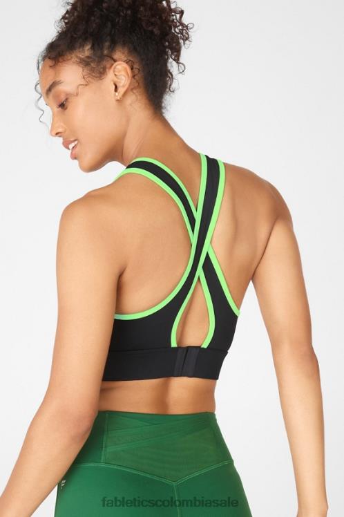 co Fabletics mujer sujetador deportivo de impacto medio con espalda cruzada blare toque negro/lima 6ZJ061884