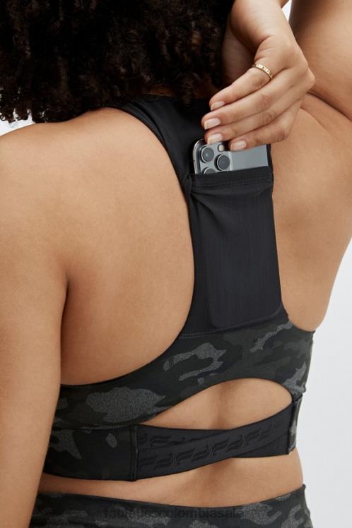 co Fabletics mujer sujetador deportivo on-the-go midi de impacto medio 130 camuflaje carbón/logotipo negro 6ZJ061835