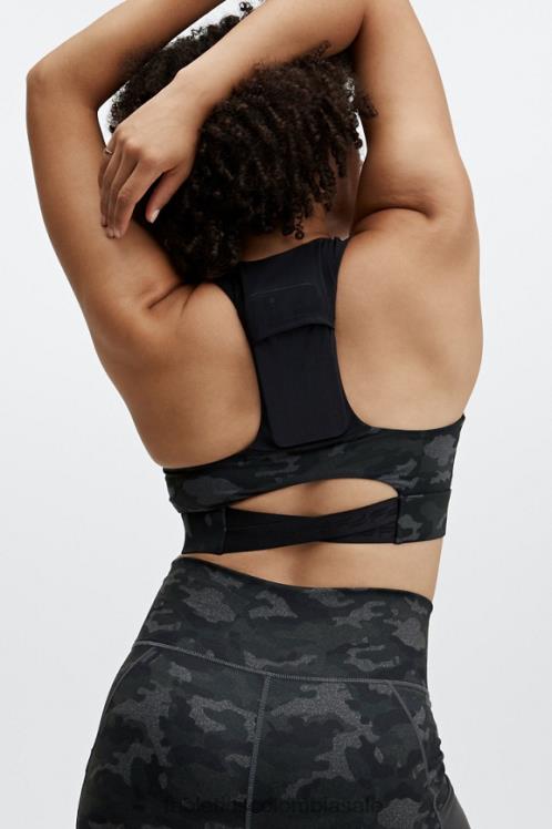 co Fabletics mujer sujetador deportivo on-the-go midi de impacto medio 130 camuflaje carbón/logotipo negro 6ZJ061835